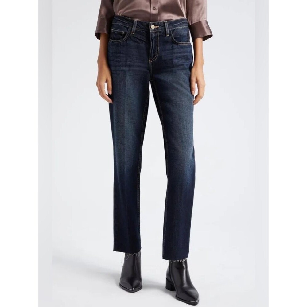 L'Agence Grainger Milana Stovepipe Low Rise Raw Edge Jeans Size 28 Quiet Luxury